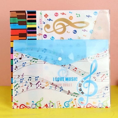 Bìa/Túi Hồ Sơ A4 Có Nút Gài – Họa Tiết Âm Nhạc, Chống Thấm