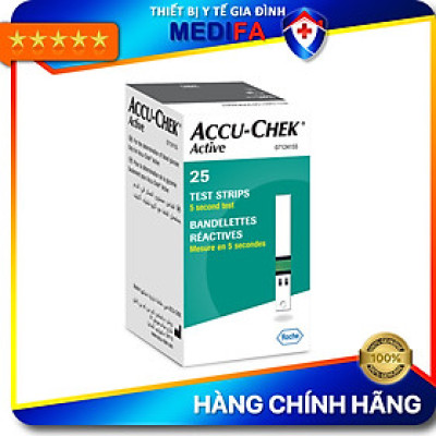 Hộp 25 que thử đường huyết Accu-Chek Active, NK chính ngạch, tem niêm phong, nhãn phụ tiếng việt