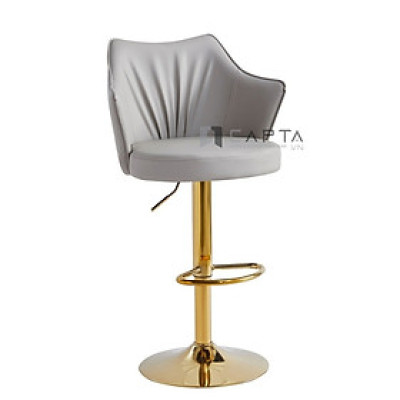 Ghế quầy bar nệm PU màu xám CB2297B-P Nội thất Capta Ghế quầy đảo bếp nệm PU mềm màu xám chân tăng giảm màu vàng Gold 