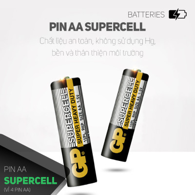 Pin tiểu GP Supercell AA 1.5V (2 viên) dùng trong chuột máy tính,điều khiển quạt,điều khiển tivi,đồng hồ treo tường,đồ chơi điện tử trẻ em