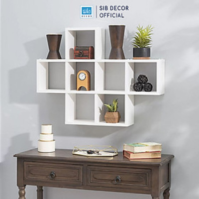 Kệ Gỗ Treo Tường 7 Ngăn, Để Sách Vở Và Vật Dụng Trang Trí SIB Decor KT519