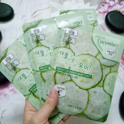 Combo 10 Mặt nạ dưỡng ẩm chiết xuất từ dưa leo 3W CLINIC FRESH CUCUMBER MASK SHEET 23ml x 10