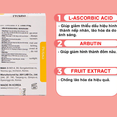 Serum Sáng da mờ thâm PRETASA vitamin C Arbutin Extra Serum - Hàng Chính Hãng