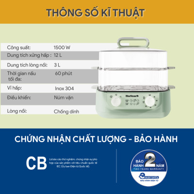 Nồi Hấp Đa Năng BlueStone MPB-7235 15 Lít 1500W - Hàng Chính Hãng