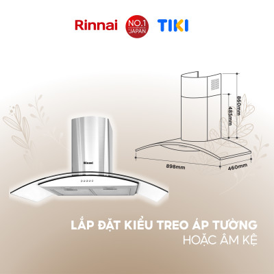 Máy hút mùi 90cm Rinnai RH-C139-GC than hoạt tính và ống thoát 260W - Hàng chính hãng.