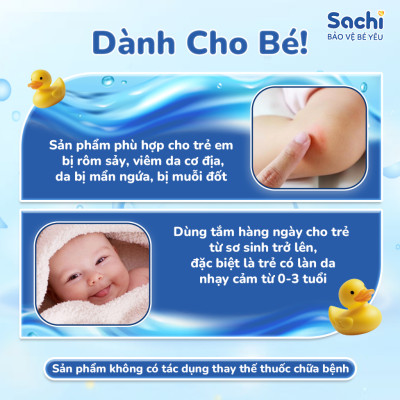 Nước Tắm Thảo Dược An Toàn Cho Bé Sachi Chai 500ml Làm Sạch, Phòng Ngừa Rôm Sảy Mảng Bám Da Đầu