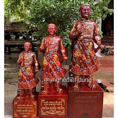 Tượng trần quốc tuấn (trần hưng đạo vương) bằng gỗ hương đá sơn pu giả  cổ kt cao 50x16x15cm 