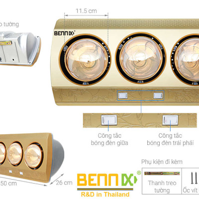 Đèn sưởi nhà tắm Bennix 3 bóng BN-3G - Hàng chính hãng