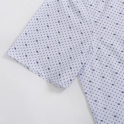 Áo Sơ Mi Nam Công Sở Trung Niên Ngắn Tay Vải Cotton Họa Tiết Chấm Bi Nhỏ Màu Trắng Anton - X808