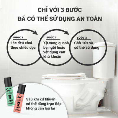 Combo 2 chai Xịt khử khuẩn bệ ngồi bồn cầu Su Star hương chanh và bạc hà, loại bỏ 99.999% (50ml)