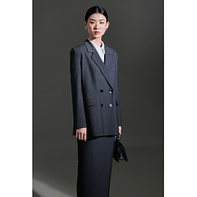 Áo blazer vai rộng cổ 2 ve ZELDA màu xám chì thiết kế cao cấp WHITE CHIC