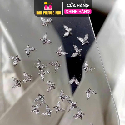 Set 20 Charm Bướm Mini Đính Đá Siêu Sáng Trang Trí Móng, Charm Bướm Kim Loại Size Nhỏ Làm Nail Sang Trọng Nữ Women