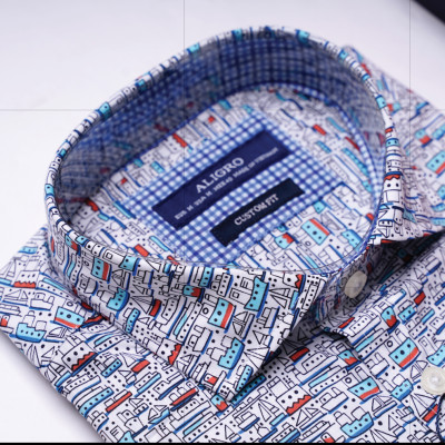 Áo sơ mi cộc tay nam họa tiết thuyền dáng customfit Aligro ALGS-C87