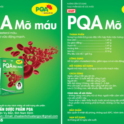 PQA Mỡ Máu là dược phẩm thảo dược có tác dụng tư âm, mát huyết, hỗ trợ ngăn ngừa mỡ máu, hạn chế  Cholesterol toàn phần, hỗ trợ ngăn ngừa xơ vữa mạch máu.