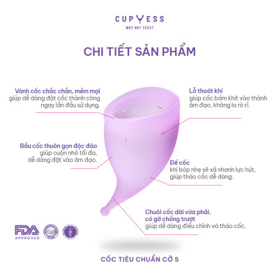 Cốc nguyệt san tiêu chuẩn S Cup cỡ S (30ml) Cup Yess chính hãng, an toàn, phù hợp mọi cơ địa