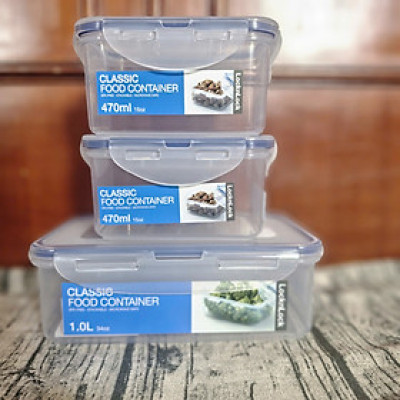 Bộ 3 Hộp Nhựa Classic Lock&Lock Hình Chữ Nhật Khóa 4 Cạnh Kín Hơi (1 Hộp 1L và 2 Hộp 470ml)