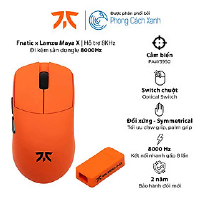 Chuột không dây siêu nhẹ Fnatic x Lamzu Maya X 8K - Đi kèm dongle 8KHz - Hàng Chính Hãng