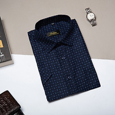 Áo Sơ Mi Nam Công Sở Trung Niên Ngắn Tay Xanh Tím Than Vải Cotton Họa Tiết Hoa Nhí  thương hiệu Anton – 809