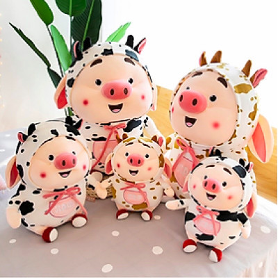 Thú nhồi bông heo tiktok cosplay bò sữa - Size từ 35cm đến 45cm -Quà tặng gấu. bông heo tiktok đáng yêu êm mịn.