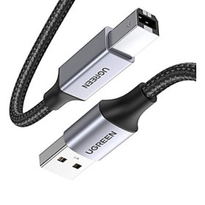 Ugreen UG80801US369TK 1M đầu nhôm dây bọc lưới chống nhiễu cáp máy in màu Đen 2.0 USB A sang B - HÀNG CHÍNH HÃNG