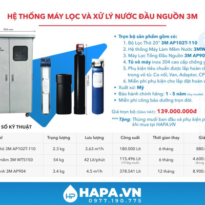 Hệ Thống Lọc Nước Tổng Cao Cấp 3M WTS150 (Combo 3MWTS150 AP904) Chuyên Dùng Cho Biệt Thự Villa Penthouse Nhập Khẩu Mỹ - Hàng Chính Hãng 3M