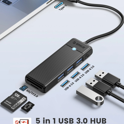 Bộ Chuyển Đổi HUB TypeC 1 USB ra 4 cổng USB 3.0 5Gps/ TF/SD 3.0*1 5Gbps PAPW3AT-C3-015 Orico - Hàng Chính Hãng