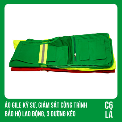 Áo Gile Kỹ Sư, Giám Sát Công Trình, Bảo Hộ Lao Động, 3 Đường Kéo - Mã C6 ( LÁ )