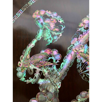 Tranh treo tường gỗ gụ  chữ phúc khảm trai ốc kt 81×81×4cm 