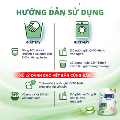 Túi Nước Giặt Omo Matic Cho Quần Áo Bé Yêu Chiết Xuất Tràm Trà Và Nha Đam Dịu Nhẹ, Sạch Khuẩn 3.6kg