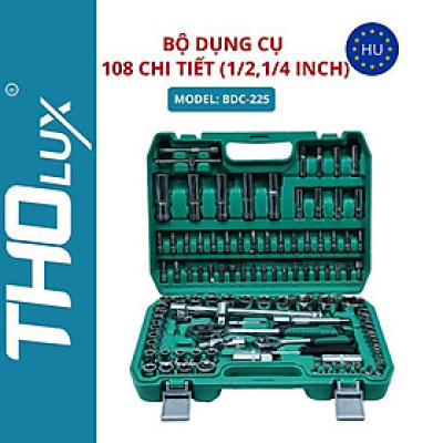 Bộ dụng cụ 108 chi tiết (1/2,1/4 inch) BDC-225 Tholux, đầu khẩu, thanh trượt, tay quay