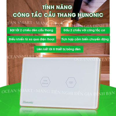 Công Tắc Cầu Thang Thông Minh Hunonic, Công Tắc Cảm Ứng Wifi - HNP1SCP