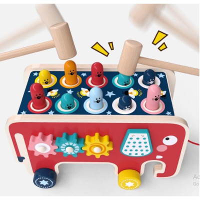 Đồ chơi đập chuột hình con voi kèm đàn 3 in 1 - Đồ chơi gỗ thông minh cho bé