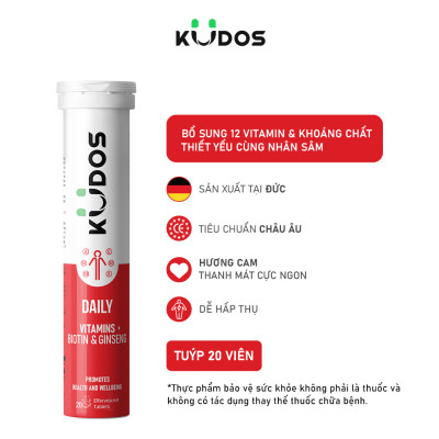 Combo Thực phẩm bảo vệ sức khỏe KUDOS IMMUNITY BOOST EXTRA STRENGTH + KUDOS DAILY VITAMINS PLUS BIOTIN & GINSENG (20 viên/ Tuýp)