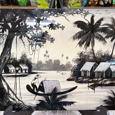 Tranh sơn mài - ĐỒNG QUÊ VIỆT NAM -Hàng xuất khẩu size 30x40 cm