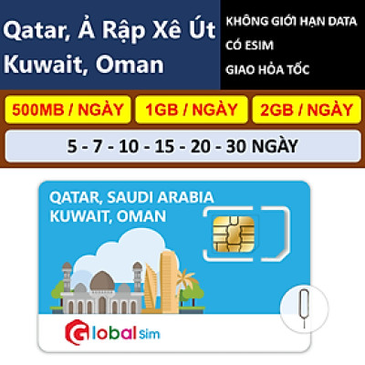 SIM DU LỊCH QATAR, Ả RẬP XÊ ÚT (SAUDI ARABICA), KUWAIT, OMAN (HÀNG CHÍNH HÃNG)