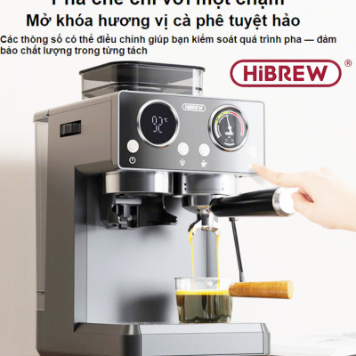 Máy pha và xay cà phê bán tự động 3 trong 1 Espresso, Cappuccino, Latte. Kết hợp 20 chế độ xay. Thương hiệu Mỹ cao cấp HiBREW - H20. HÀNG CHÍNH HÃNG