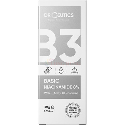 Tinh chất DrCeutics Basic Niacinamide 8% giúp thu nhỏ lỗ chân lông dành cho da dầu và mụn (30g) - Hàng chính hãng