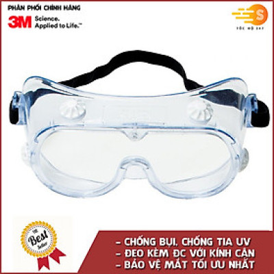 Kính bảo hộ mắt chuyên dụng chống hóa chất, bụi và chống tia UV 3M 3M-334