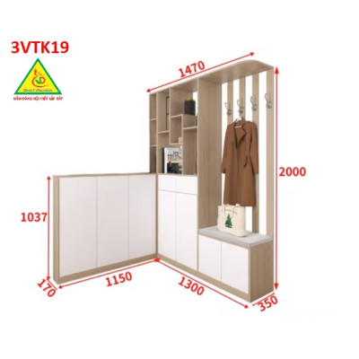 Vách ngăn phòng khách, nhà bếp chữ L 3VTK19 - Nội thất lắp ráp Viễn Đông ADV