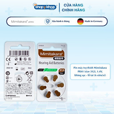 Pin máy trợ thính Mimitakara PR41 (size 312), 1.4V, không sạc - lỗ tai (6 viên/vỉ)