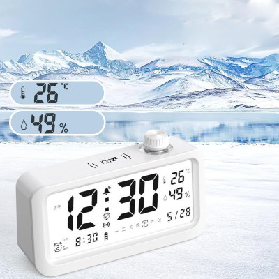 [ Tặng kèm pin ] Đồng hồ Báo thức Thông minh decor ánh sáng Đèn ngủ - Tích hợp Nhiệt kế ,Độ ẩm kế Đa năng