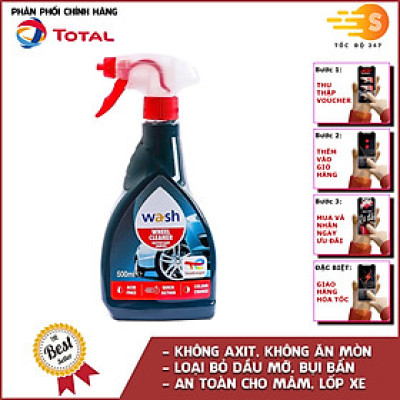 Chai xịt vệ sinh vành xe, mâm xe, hợp kim và vành thép má phanh Total Energies TE-WC500 500ml - làm sạch bụi bẩn, loại bỏ rỉ sét, bột sắt, bột phanh, không ăn mòn