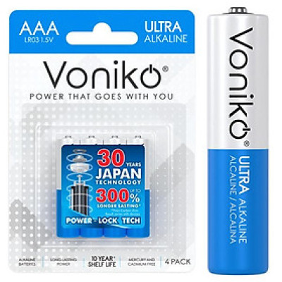 Vỉ 4 Pin Kiềm AAA - Voniko