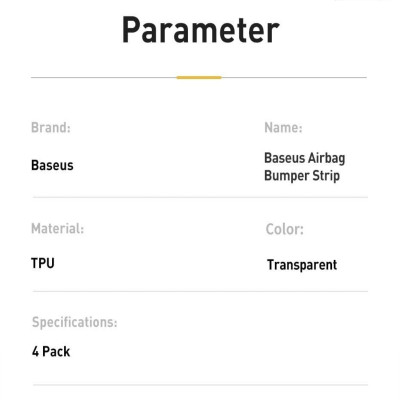 Miếng dán cao su chống trầy gắn cửa dùng cho ô tô Baseus Airbag Bumper Strip (bộ 4 cái, trong suốt) - Hàng chính hãng