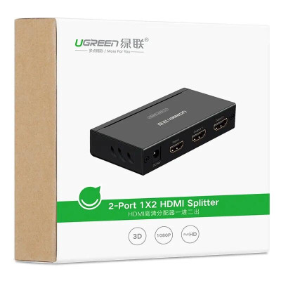 Ugreen UG4020140201TK Màu Đen Bộ chia HDMI 1 ra 2 hỗ trợ phân giải FULL HD - HÀNG CHÍNH HÃNG