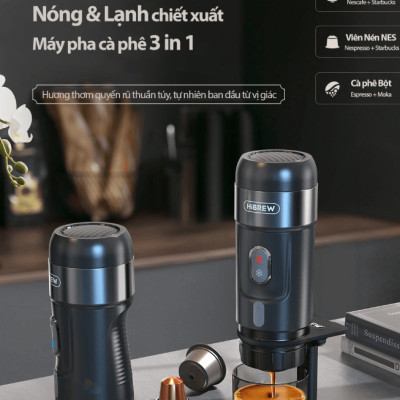 Máy pha cà phê cầm tay Espresso 3 trong 1 thương hiệu HiBREW cao cấp H4A công suất 80W, áp suất 60ml - Hàng chính hãng