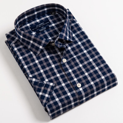 Áo Sơ Mi Nam Cộc Tay Kẻ Caro Màu Xanh Trắng Aligro Algs-c109