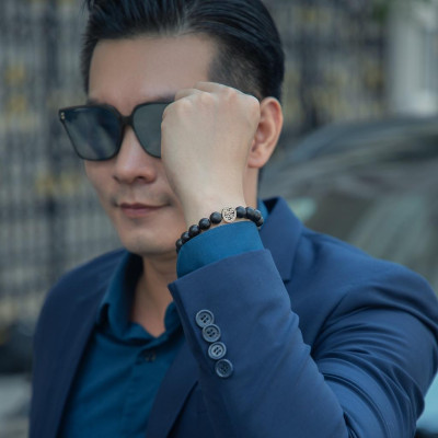 Vòng Tay Trầm Hương Charm Bạc 925 Bánh Xe Pháp Luân Phong Thủy Udumbara