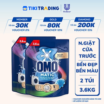 Combo 2 Túi Nước Giặt Omo Matic Bền Đẹp Bền Màu Cho Máy Giặt Cửa Trước 3.6KG