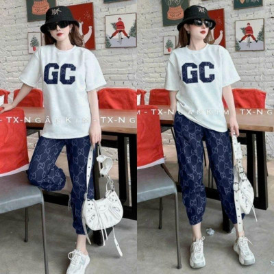Sét đồ bộ nữ bigsize form rộng thêu chữ GC, sét bộ đồ mặc ở nhà siêu xinh